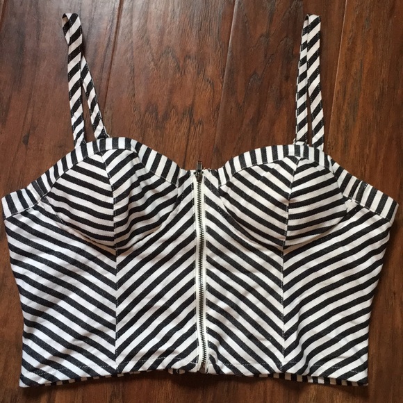 G by Guess Tops - Guess Zip Crop Top L Striped Bustier NWOT 🖤